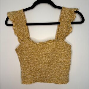 Lush Yellow White Smocked Ruffle Strap Crop Top Boho Summer Size Small